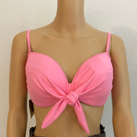 Aurum Bright Pink Bandeau Bikini Top Knotted Bikini Top Size 10 - Picture 3 of 14